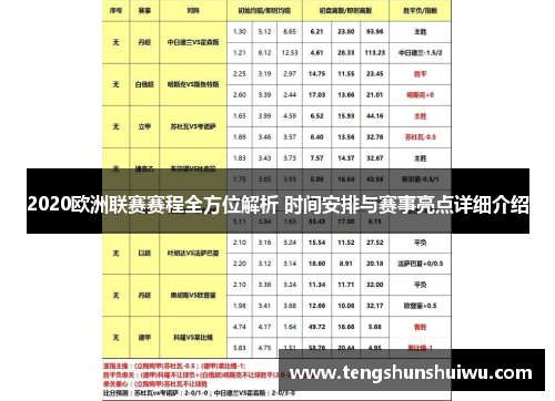 2020欧洲联赛赛程全方位解析 时间安排与赛事亮点详细介绍